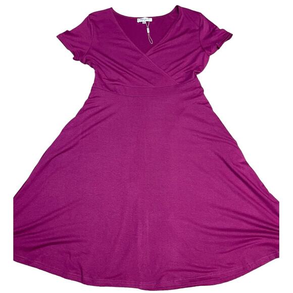 Manydress V-Neck Faux Wrap Pockets Stretch Casual Midi Dress in Purple Size XL‎ - Picture 10 of 10